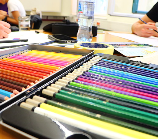 A box of colorful crayons