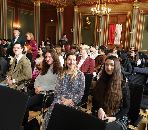Graduates in the town hall hall