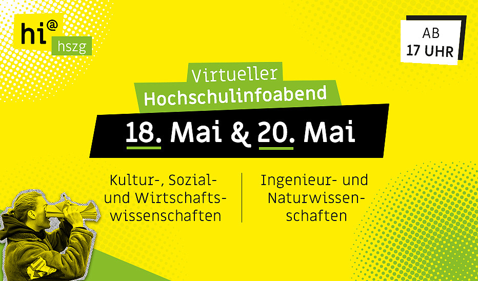Grafik: HSZG In einer Grafik werden die virtuellen Hochschulinfoabende am 18. und 20. April beworben.
