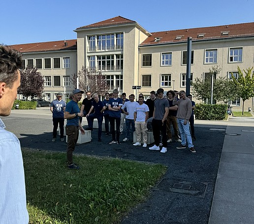 Students on a meadow.